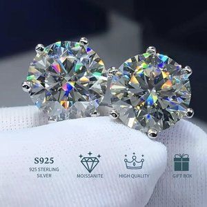 2 Carat Moissanite Stud Earrings. Passes Diamond Tester
